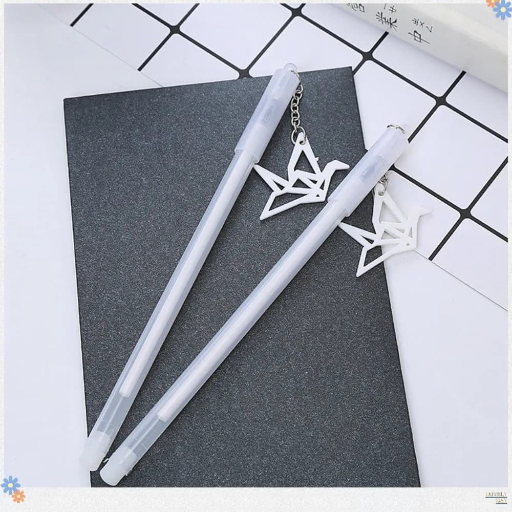 24 Pcs Thousand Paper Cranes Pendant Neutral Pens Set Origami Charms for Work and Study Back To School