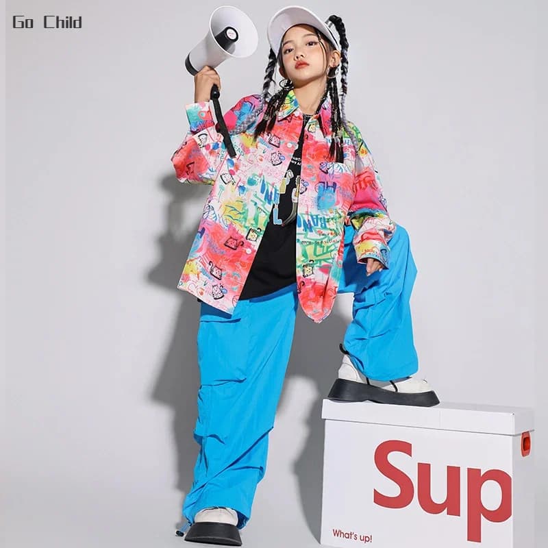 Ragazzi Hip Hop Cool Shirt Joggers ragazze Graffiti camicetta Street Dance pantaloni Cargo bambini Jazz vestiti set bambini adolescenti Streetwear