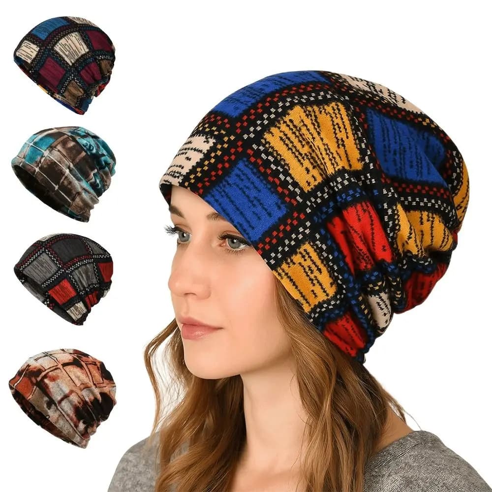 Colori contrastanti Cappello pullover Stampa scozzese Cappelli turbante multifunzionali Sciarpa Pullover Cappello Berretto di copertura casual Autunno e inverno