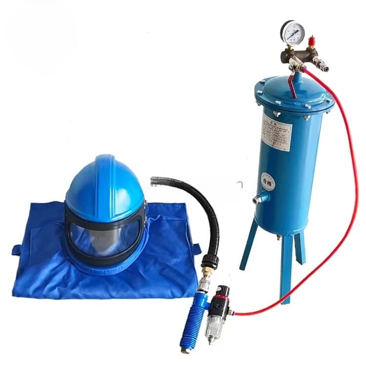 Casco per sabbiatura con tubo di raffreddamento ad aria e filtro purificatore d'aria respirabile