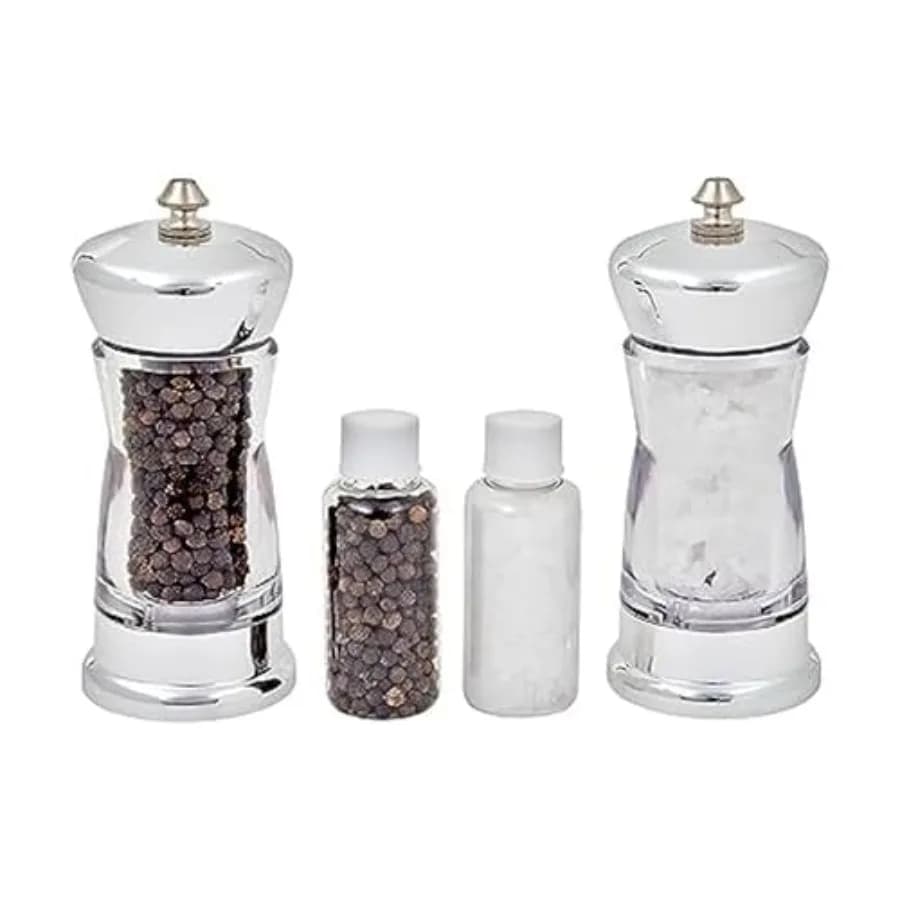 Set di 2 Macinini Manuali per Spezie con Meccanismo Ceramico Regolabile per Sale Marino e Pepe in Nero e Bianco - Barattoli Ricaricabili per
