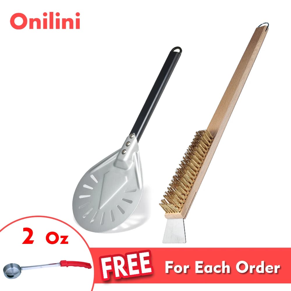 Onilini Rotondo Pizza Turning Peel 7/8/9 pollici Anodizzato Pala per Pizza e Set di Spazzole per Forno Griglia Spazzola per Pulizia Accessori per Pizza