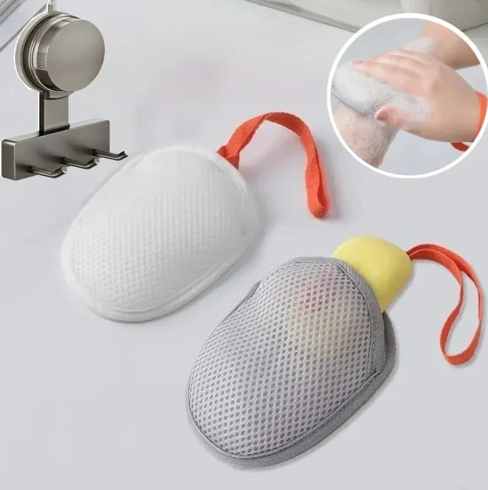 Borsa per sapone per fiori da bagno Ventosa per rete in schiuma ad asciugatura rapida Gancio senza trapano per doccia domestica Set di accessori per la pulizia del bagno domestico