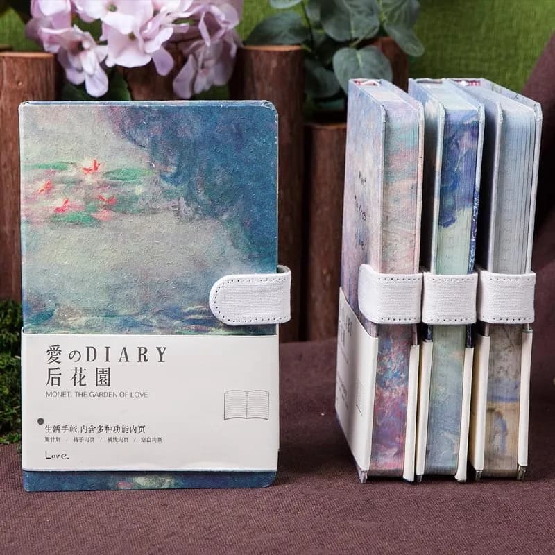 Quaderno creativo per pittura a olio Diario con copertina rigida Stile di disegno Monet Manuale con fibbia magnetica Pianificatore di pianificazione