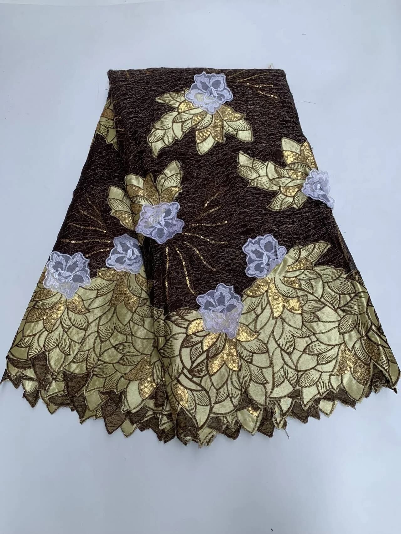Latest 2026 African Nigerian Guipure Embroidery Sequins High Quality for Sewing Dresses Tulle Lace Fabric 5Yards TY009