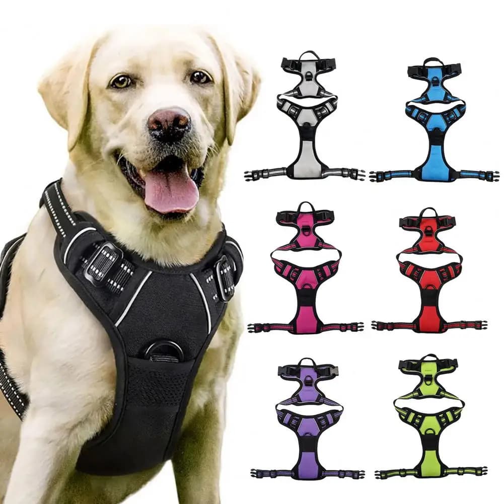 Pettorina da passeggio per cani con manico Pettorina per cani imbottita regolabile traspirante Pettorina per cani riflettente senza tirare con clip frontale