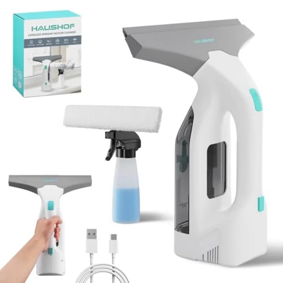 Tergivetro Elettrico a Vuoto 11'', Set di Pulizia Senza Fili con Tergivetro a Vuoto, Aspiratore per Finestre con Bottiglia Spray da 300ml e Serbatoio Acqua da 100ml