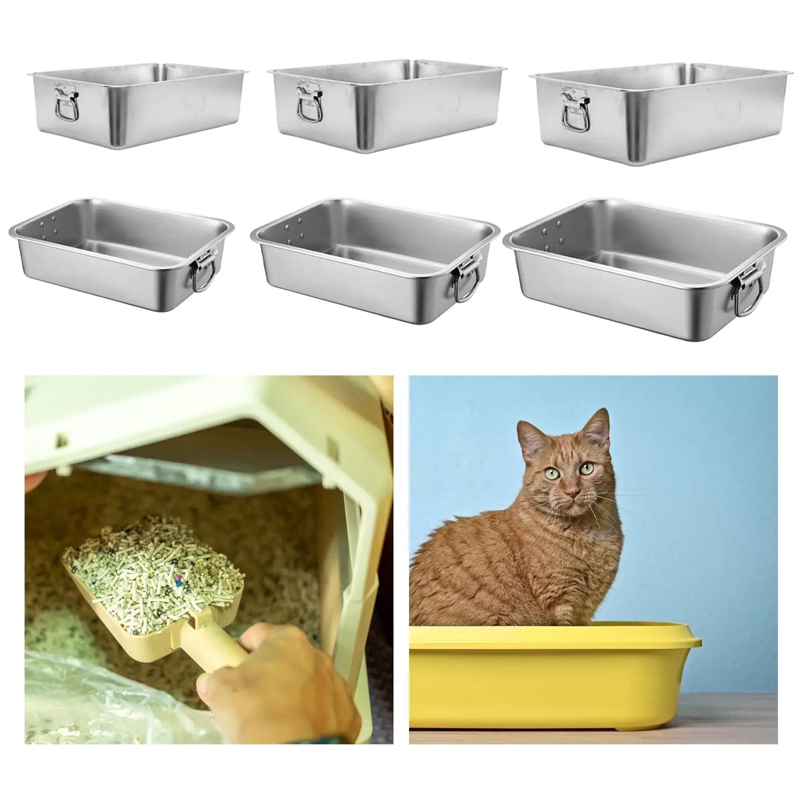 Metal Rustproof Cat Litter Case with Handle Rabbit Kitten Toilet Versatile Sturdy Top Open Kitten Litter Pan