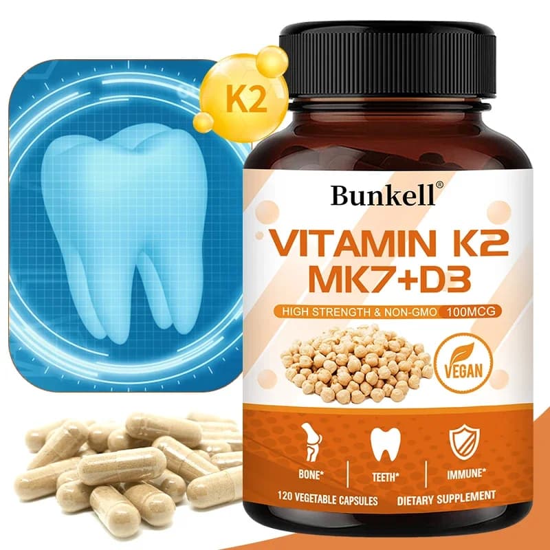 Vitamin K2 (MK7) with D3 supplement, cardiovascular support, immune support, bone health, promotes calcium absorption