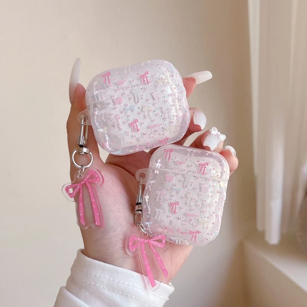 Protective Case Pink Blue Beige with Small Flake and Star with AirPods 1 or 2 3 Pro Pro2 Pro3 Pendant