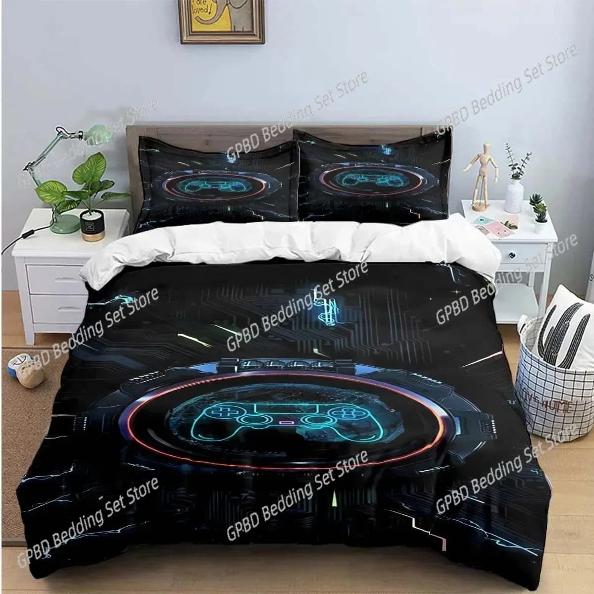 Set biancheria da letto con stampa controller per giocatori Set biancheria da letto singolo doppio matrimoniale Queen King Cal King Size