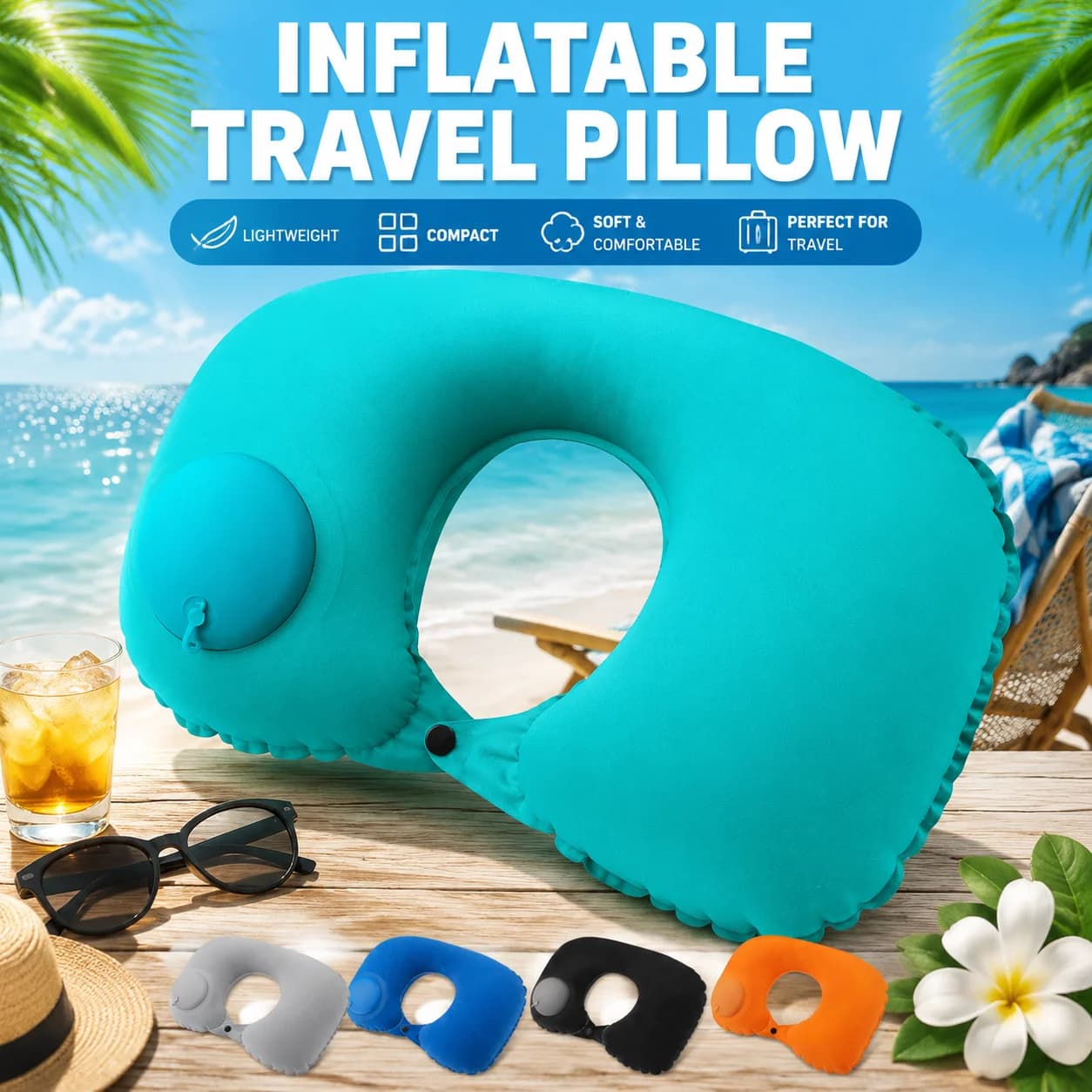 2PCInflatable Portable Neck Pillow U-shaped Pillow That Can Be Stored And Self Filled Suitable For Outdoor Travel Business Trips