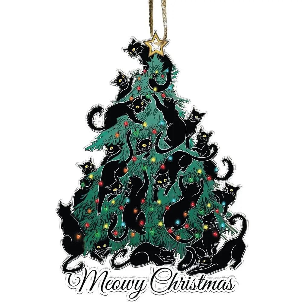 2D Christmas Tree Cat Decoration Acrylic Flat Christmas Pet Cat Pendant Black Dirt-resistant Kitten Christmas Ornament Party