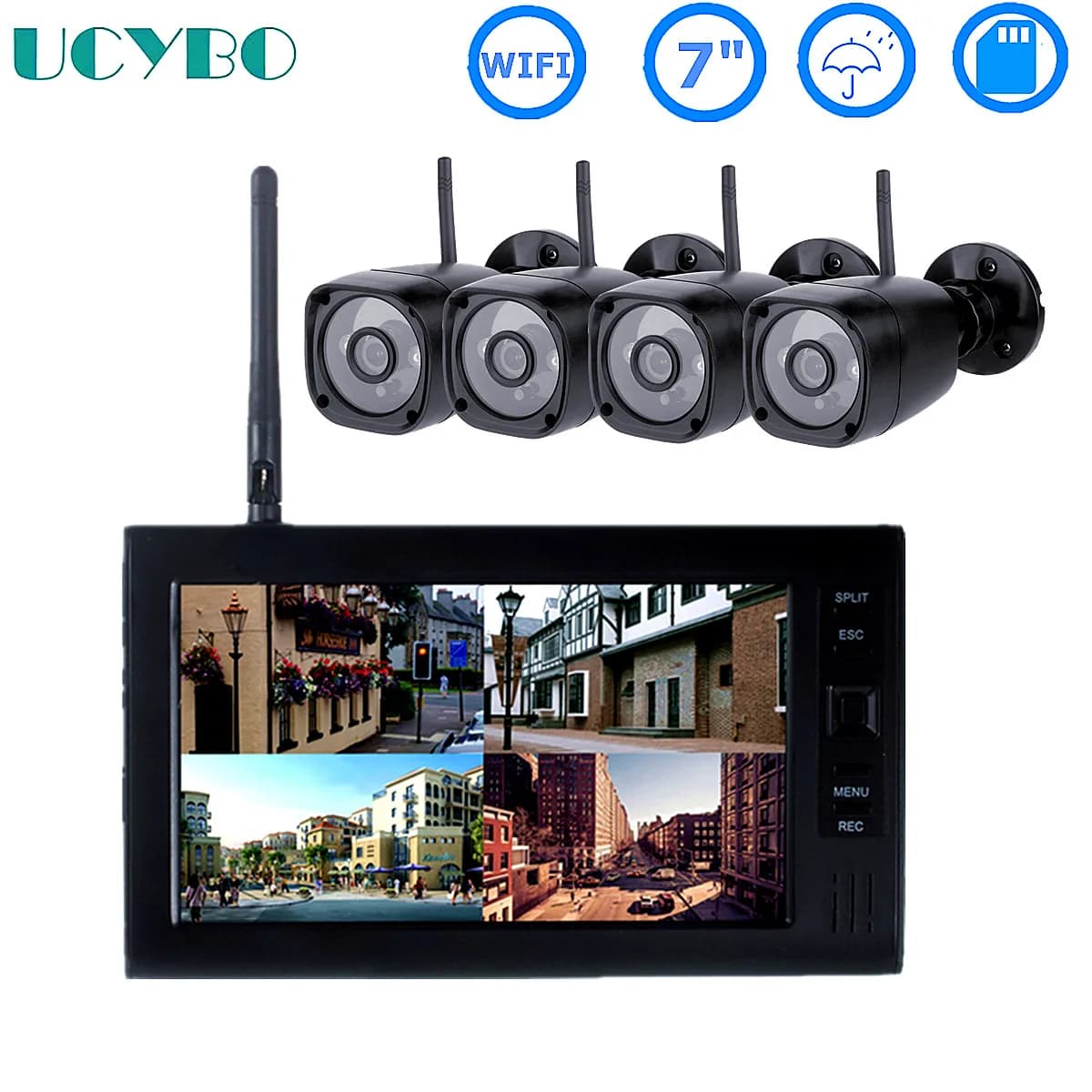 7 "lcd cctv security system wifi wireless camera video surveillance set external battery IR cam home dvr kit usb sd with registration