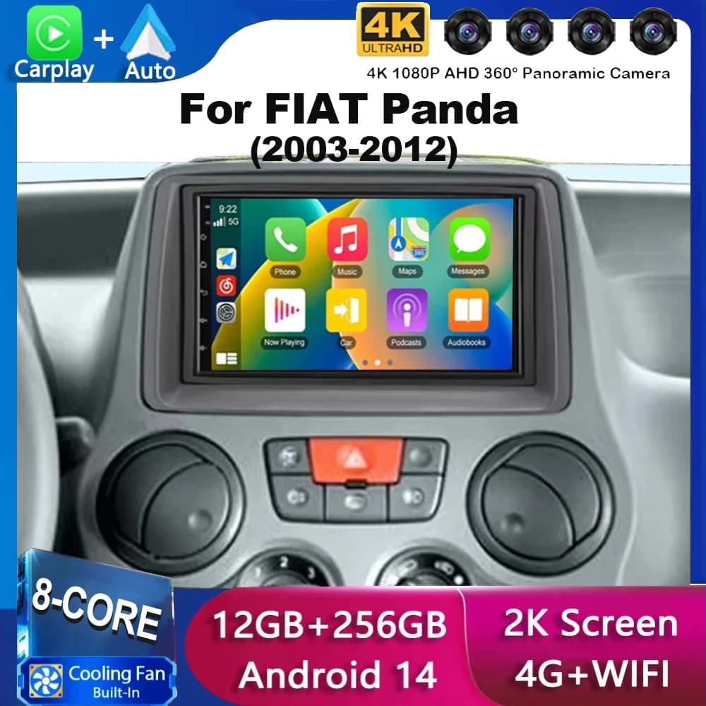 7 "Carplay Auto Android 15 Autoradio Multimediale Per Fiat Panda 2003 2004 2005 2006 2007 2008 - 2012 Auto Video Navigazione Stereo