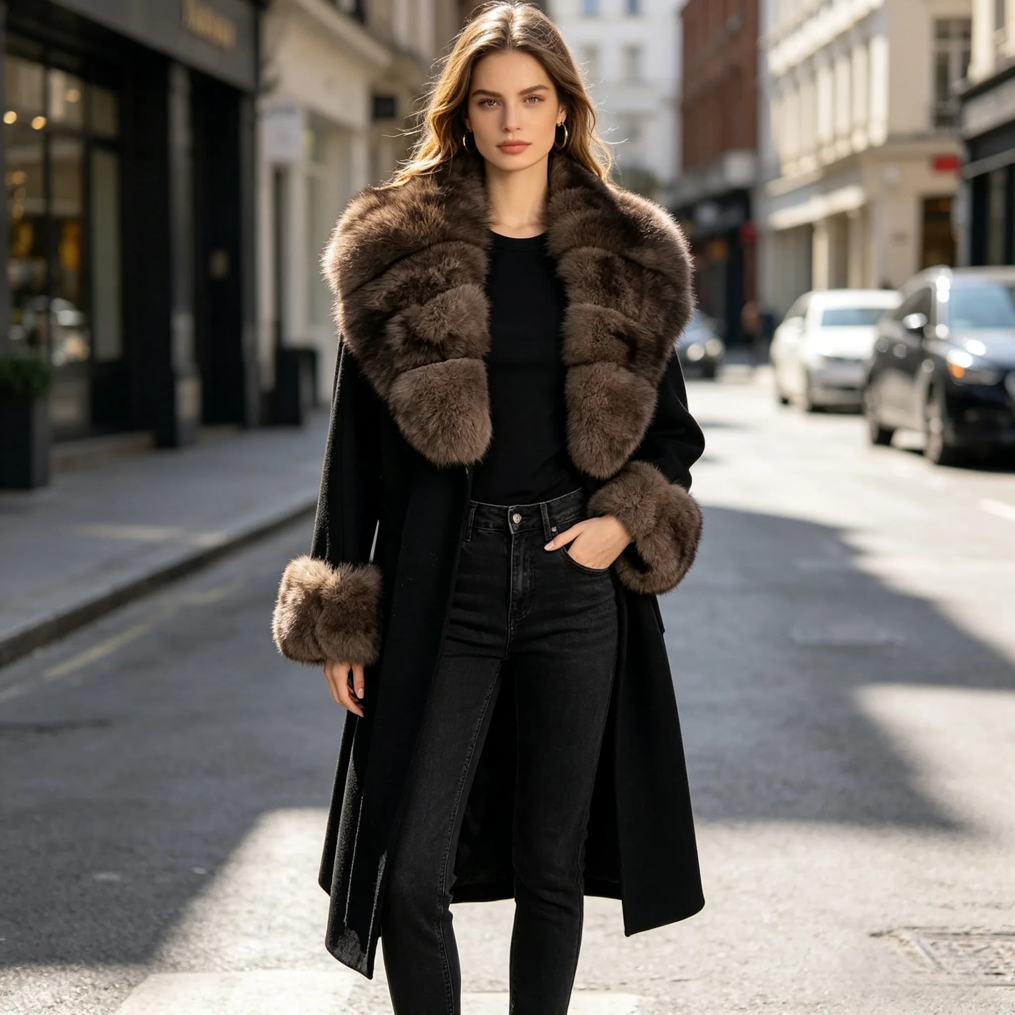 New Cashmere Coat Women Wool Blends Long Real Fox Fur Trim Natural Fur Jackets Luxury Clothes Cashmere Wool Jacket