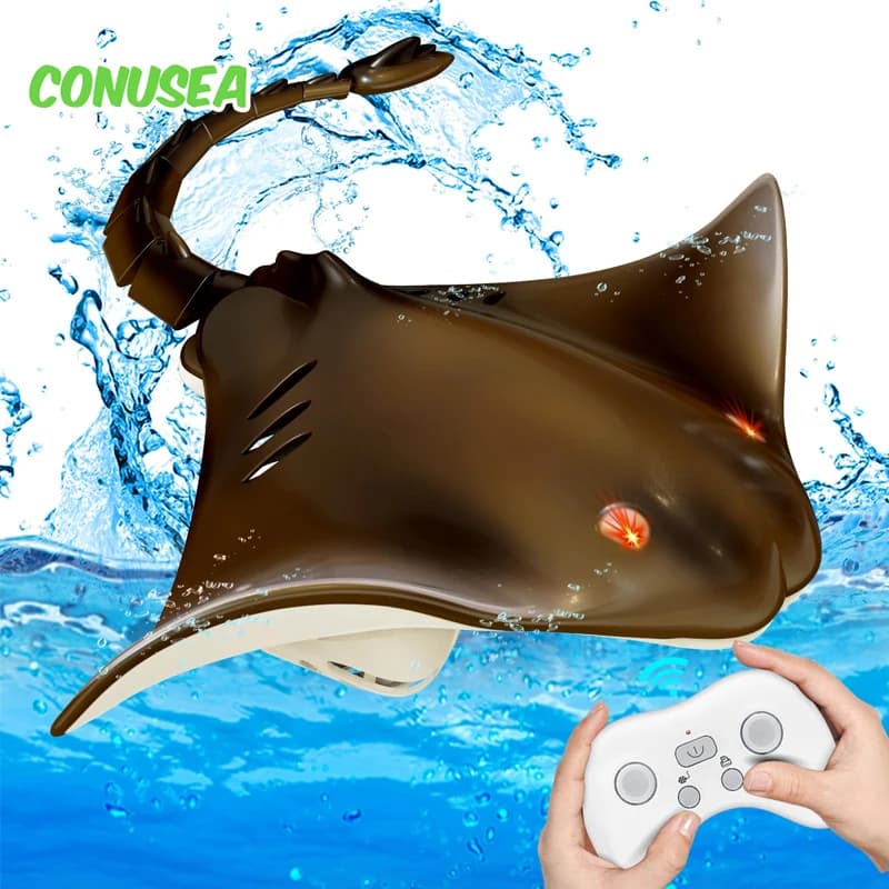 Barca Telecomandata Manta Ray 2.4G, Giocattolo Robot Radiocomandato a Forma di Pesce Ricaricabile, Giochi d'Acqua per Bambini, Piscina e Lago
