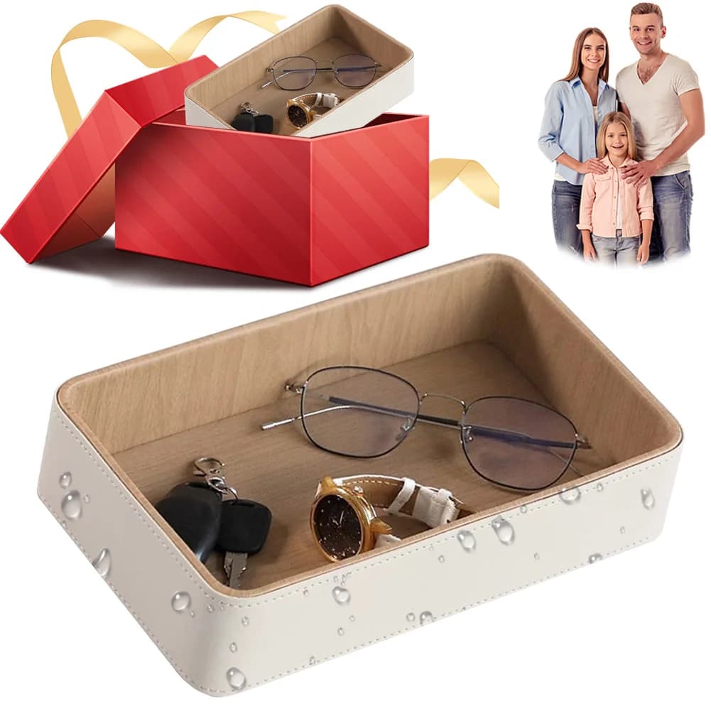 Vassoio Valet Vassoio organizer da tavolo multifunzione Scatola portaoggetti in pelle PU (Beige)