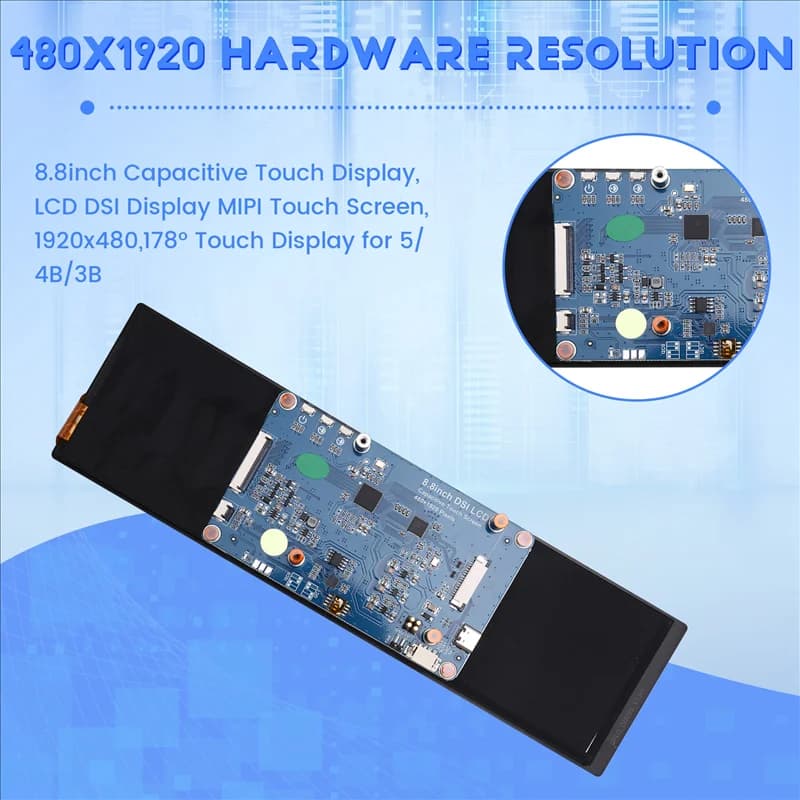 PHILE-8.8 inch capacitive touch display, LCD display DSI Touch screen MIPI, 1920X480, 178 ° Touch display for Raspberry Pi 5/4B/3B