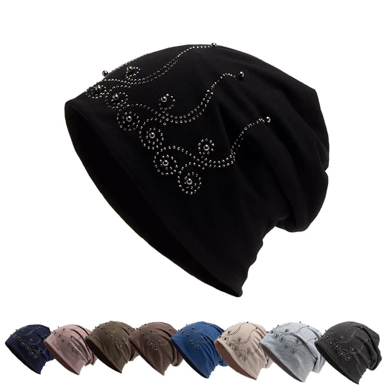 Donne Beanie strass perla autunno cappello per le donne moda passamontagna cappelli Casual femminile lavorato a maglia caldo Skullies cofano inverno