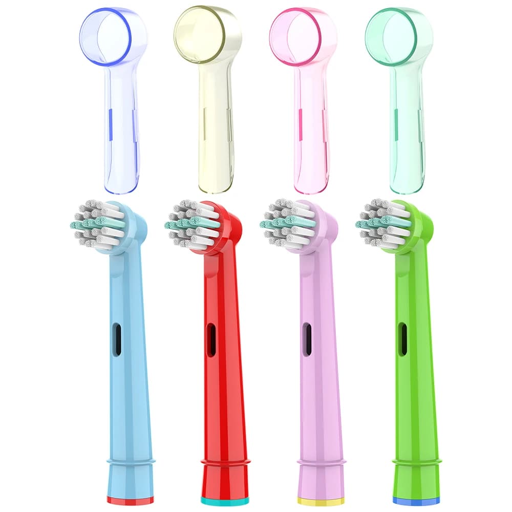 4 spare heads and 4 dust protection caps for brush heads, compatible with Oral B electric toothbrush