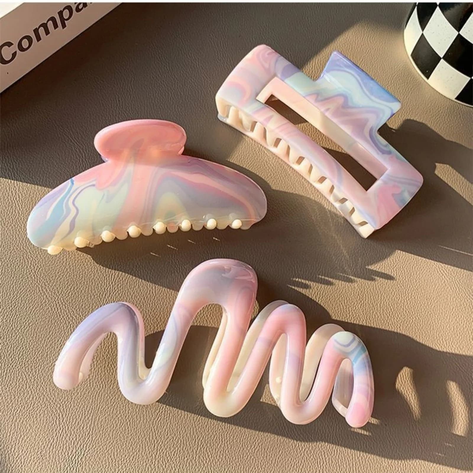 Aesthetic Pastel Marble Swirl Acrylic Hair Claw Clips Multi-Style Sweet Girls Back Hair Fixing Fashion Hair Decor Gift