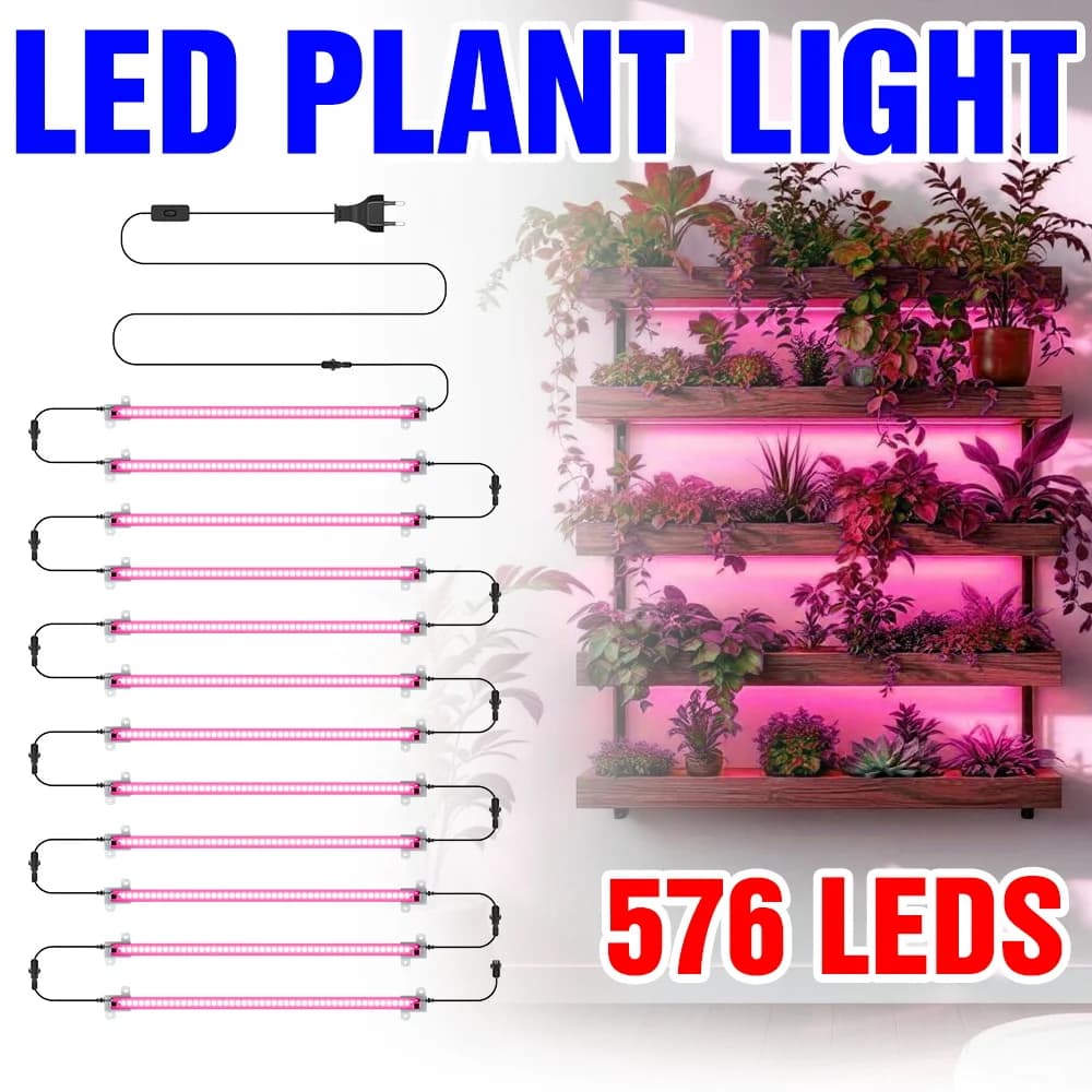 LED Strip for Indoor Cultivation 12 Heads, 220V Hydroponic Lamp for Flower Seeds, Complete illumination for Vegetables and Fruits in Vase 30/50CM, EU Plug
