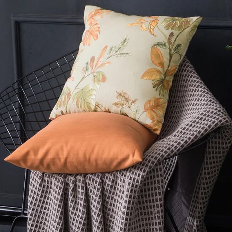 Fodera per cuscino da divano di lusso in stile americano, grande, arancione, con motivo floreale, in tessuto misto, quadrata, senza imbottitura.