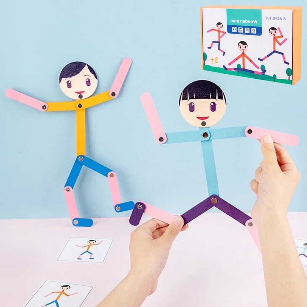 Sport Uomo in legno Materiale Puzzle fai da te Giocattoli Tavole Gioco educativo Giocattolo per l'apprendimento precoce per bambini Formazione motoria fine in età prescolare