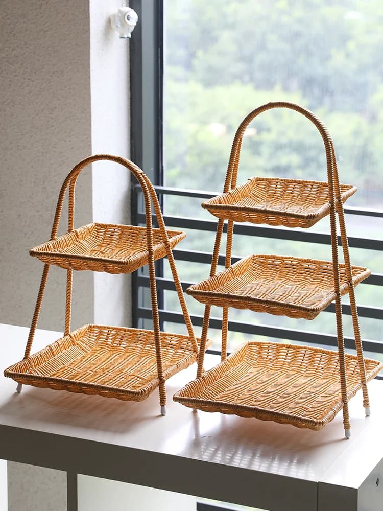 Cesto portafrutta multistrato in vimini per soggiorno, porta snack e frutta secca, decorazione per reception, tavolo da dessert