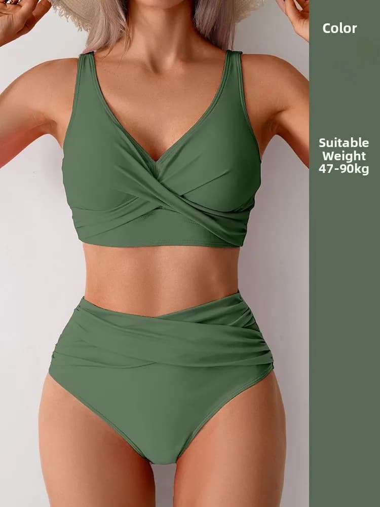 Costume da bagno a vita alta da donna, due pezzi, per sorgenti termali, sexy, con copricostume, per vacanze