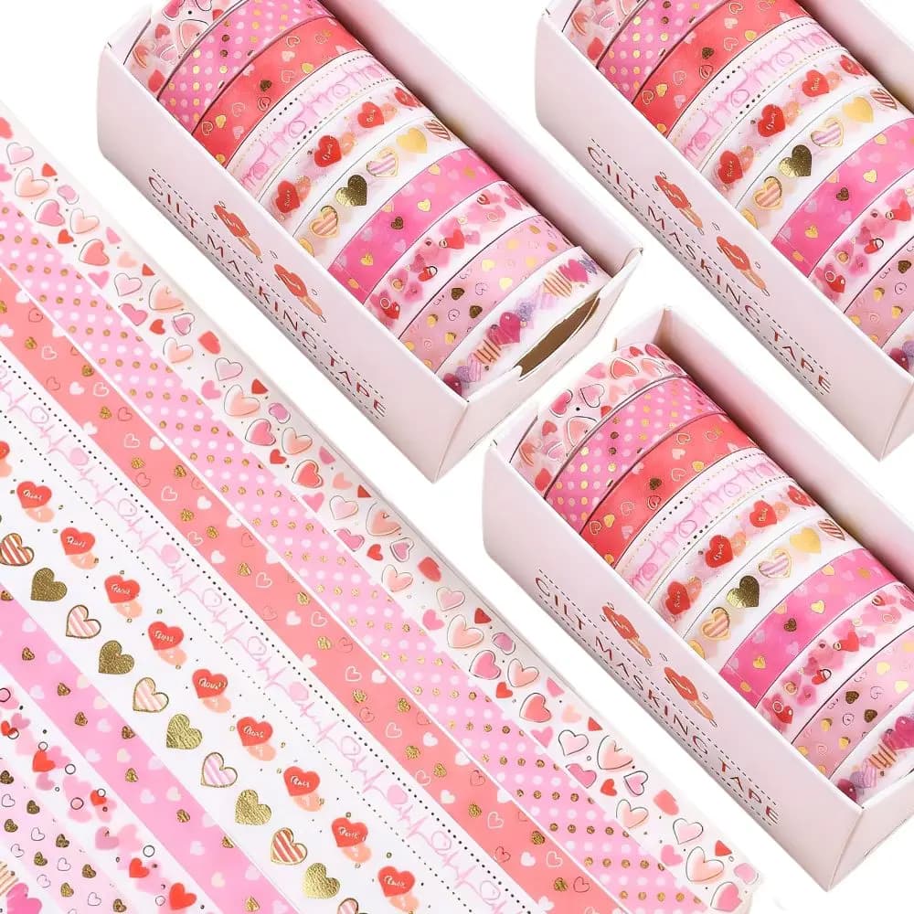 4/8pcs Sweet Pink Heart Washi Tape Set Romantic Love Pattern Masking for Crafts Planner Notebook Decor YMY