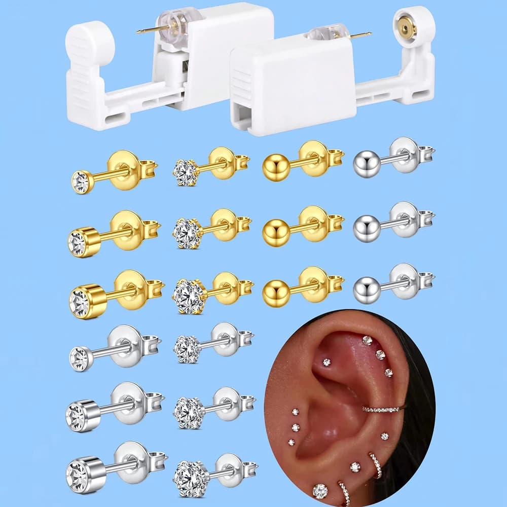 2-4pcs Ear Piercing Kit Disposable Ear Piercing Gun Kit Self Piercing Gun And Build-In Crown Star Earrings Stud