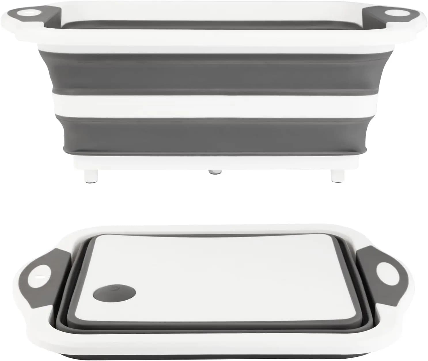 Vasca Pieghevole per Preparazione BBQ/Tagliere 10L, Lavabo Portatile con Scolapasta, Lavello da Campeggio, Bacinella Multifunzione per Cucina, Frutta, Verdura, Picnic (Grigio)