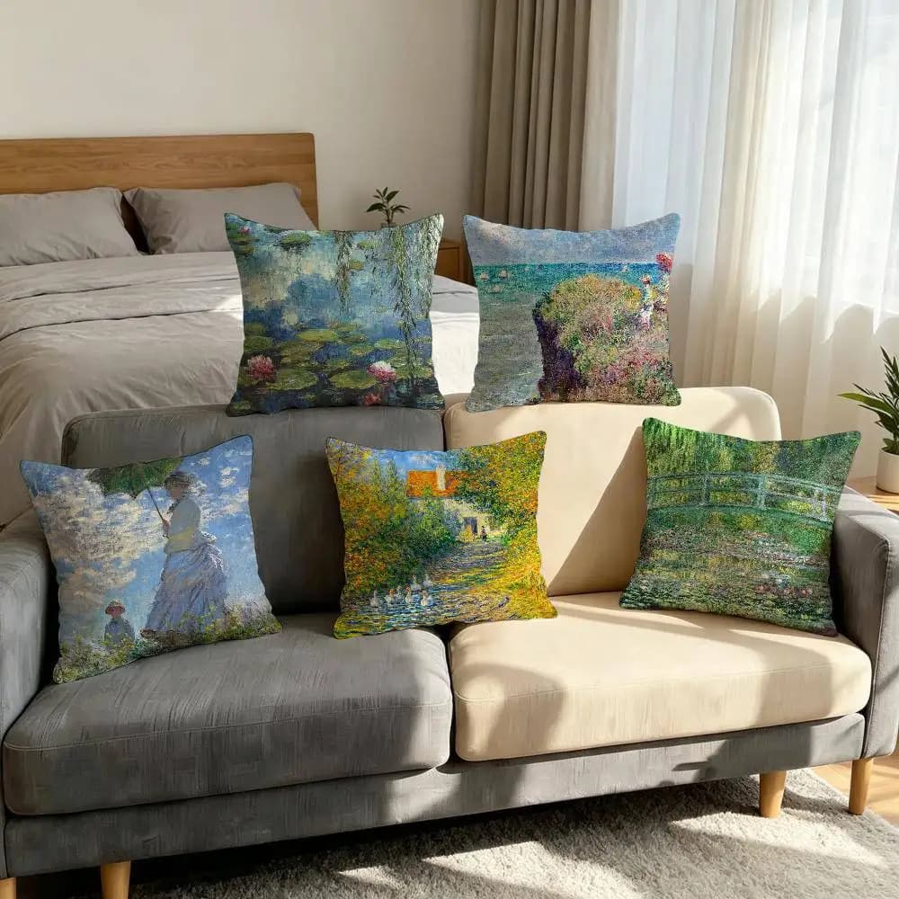Water Lilies Claude Monet Fine Art cushion cover soft Pillow Case for Sofa Living Room Cartoon Home office Protective Covers