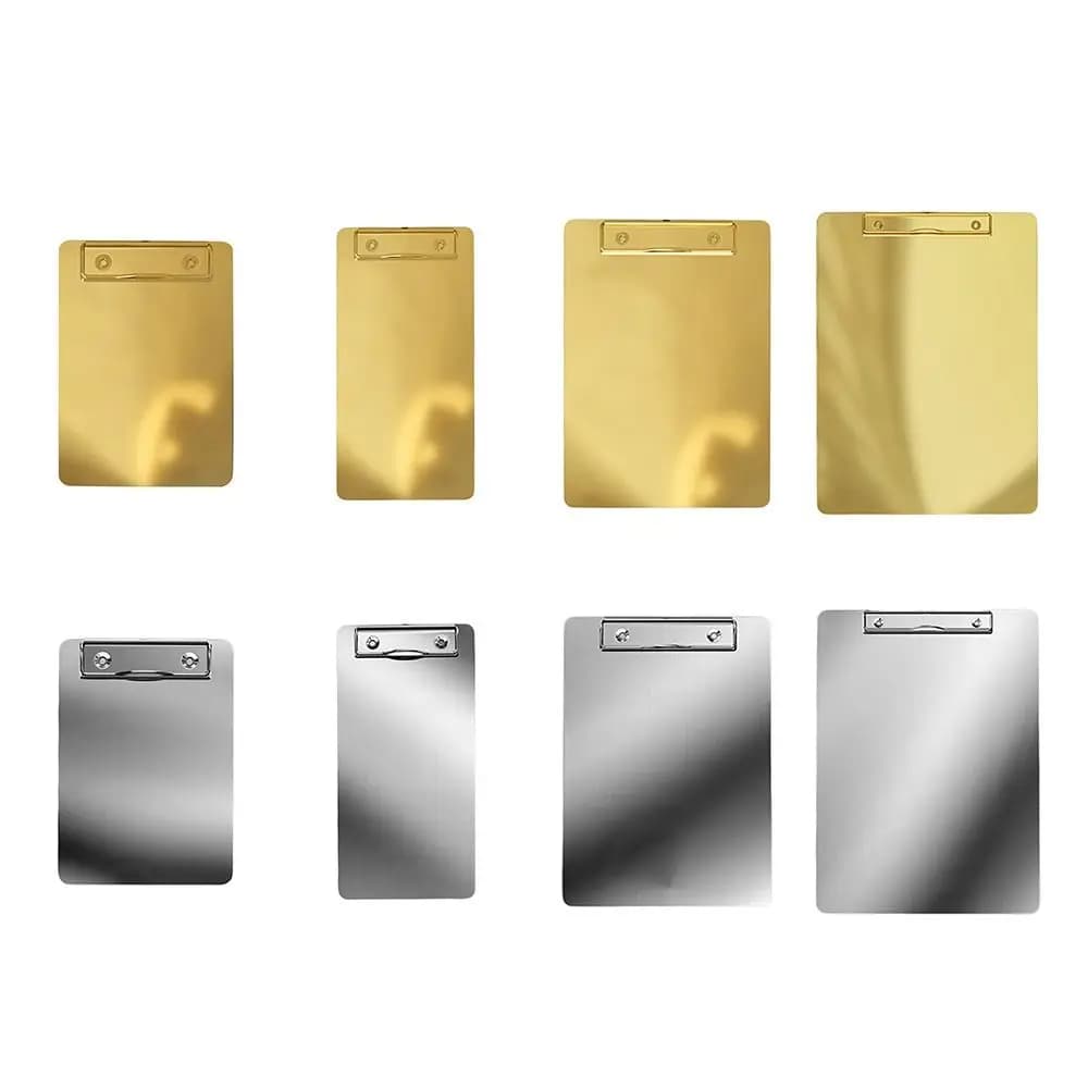 Cartella di file A4/A5 in acciaio inossidabile Cartella di archiviazione per carta di prova multifunzione oro/argento Clip per promemoria rigido Clip per scheda Business