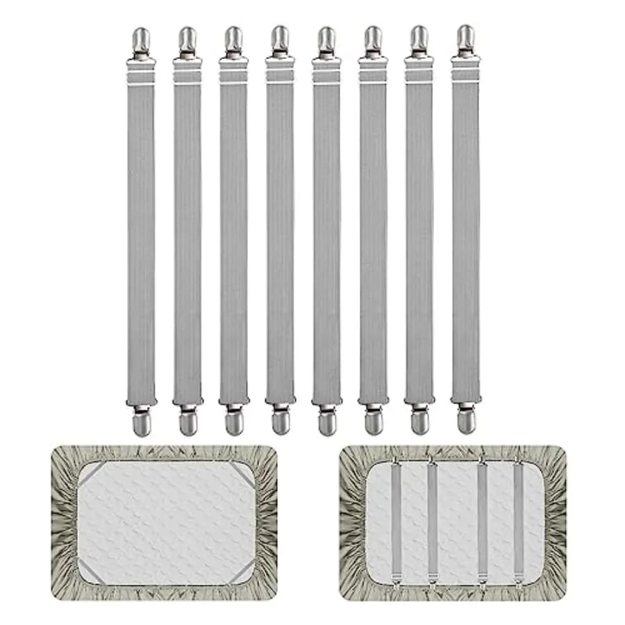 8Pcs Adjustable Bed Sheet Straps Clips, Elastic Mattress Sheet Fasteners Holder and Suspenders, Grippers to Hold Sheet, Mattres