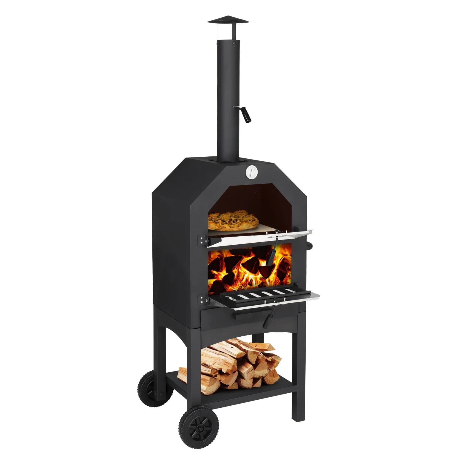 Forno per pizza all'aperto a legna con pietra per pizza, buccia per pizza, griglia per griglia, per cortile e campeggio