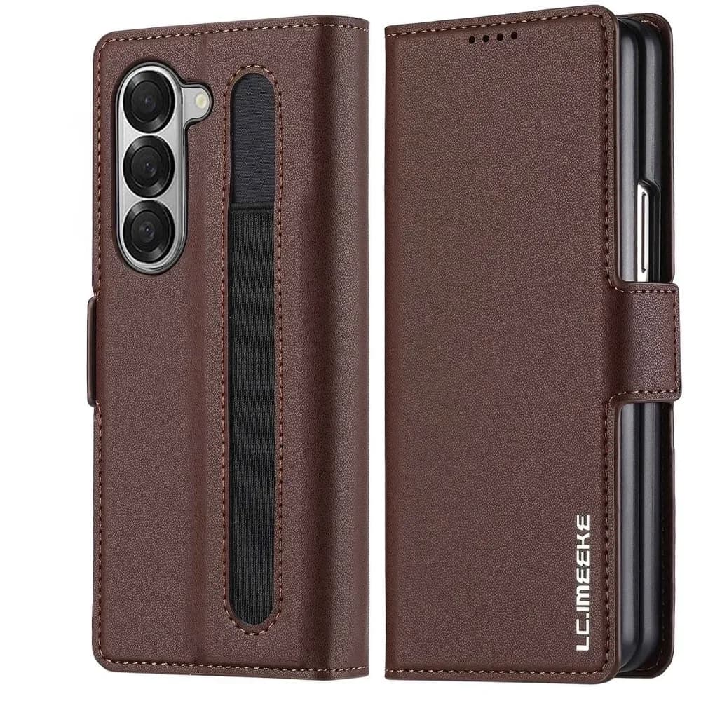 Custodia per telefono in pelle premium per Samsung Galaxy Z Fold 7 6 5 4 3 Fold6 Fold5 Fold4 5G con portapenne Portafoglio Flip Cover per telefono