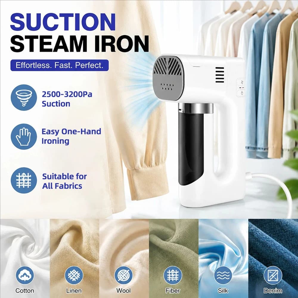 1200W Dual Steam Vacuum Handheld Iron Adjustable Suction Portable Garment Steamer Fast Wrinkle Removal Electric Iron