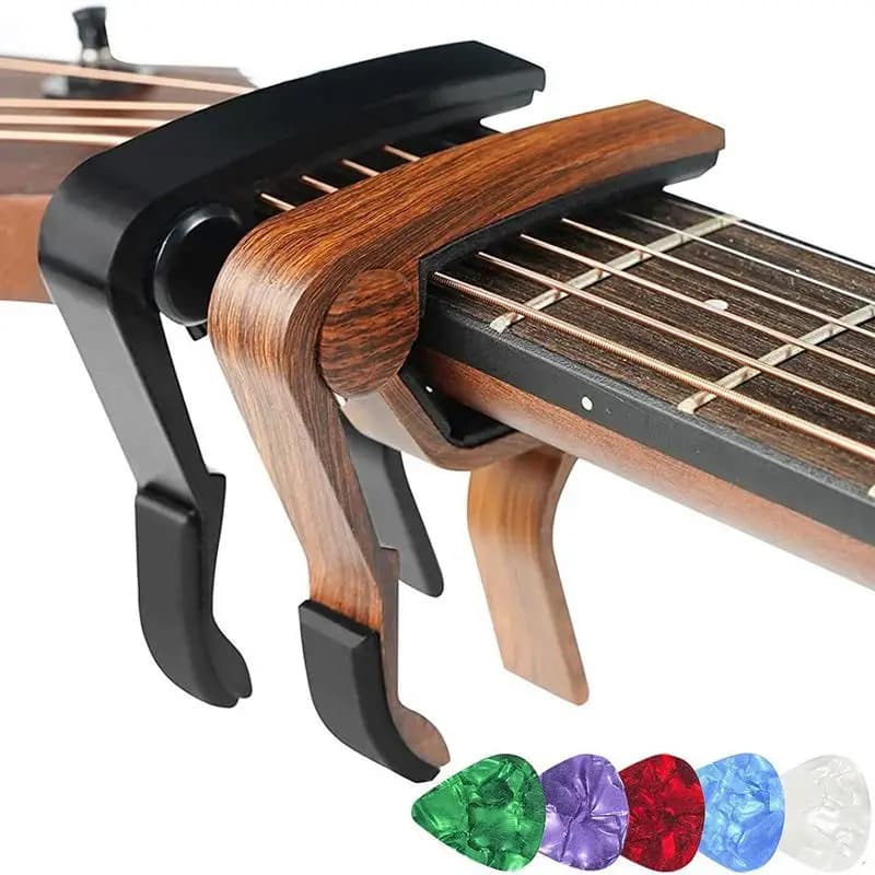 Capotasto per chitarra 2 pezzi per accessori per chitarra Kapo in lega di alluminio acustica con 5 plettri per chitarre elettriche acustiche basse
