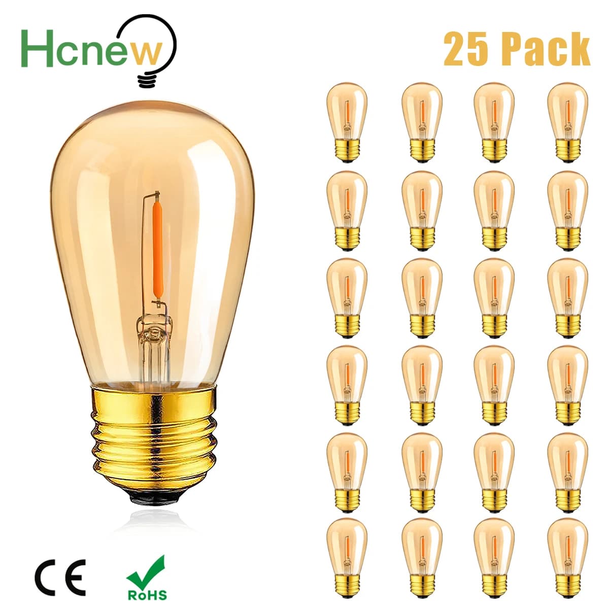Lampadina LED S14 E27 bianco caldo dimmerabile 220V 1W a filamento, lampadina vintage sostituibile per luci a stringa, decorazione per Capodanno