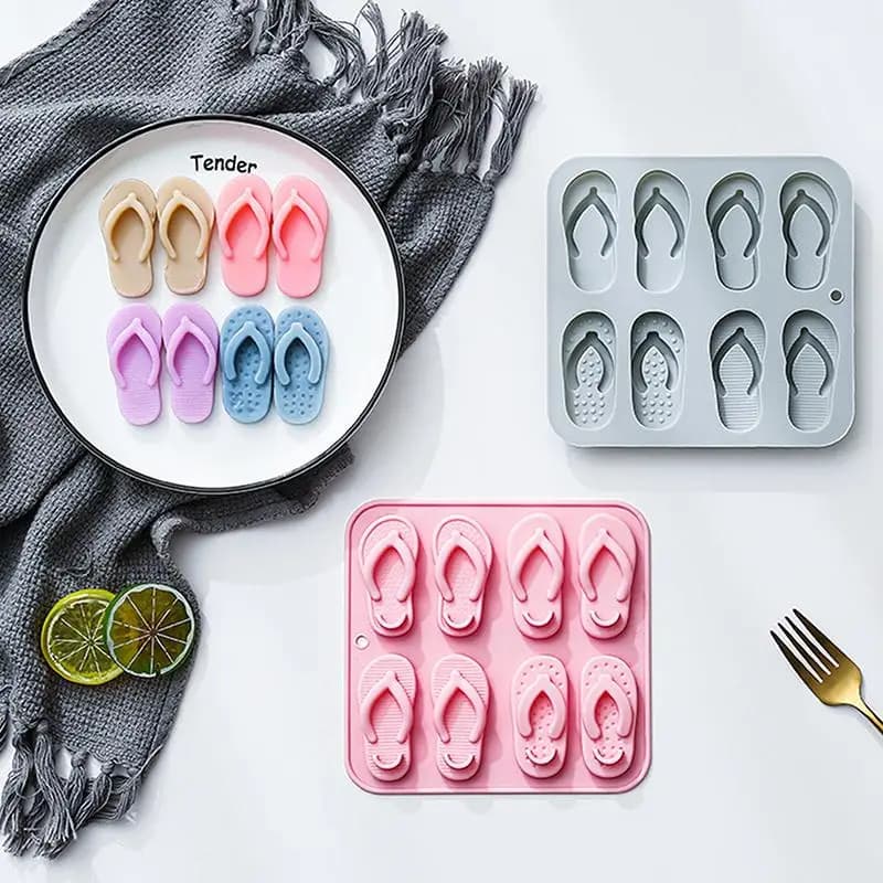 Stampo in silicone unico per scarpe da spiaggia, ciabatte estive, stampo per fondente per compleanni, feste, decorazioni per torte e vassoi per il ghiaccio