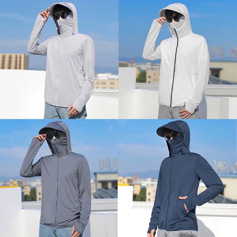 UPF 50 + cappotti di protezione solare UV da uomo giacca traspirante ad asciugatura rapida felpe con cappuccio da pesca all'aperto capispalla giacca da moto cappotto maschile