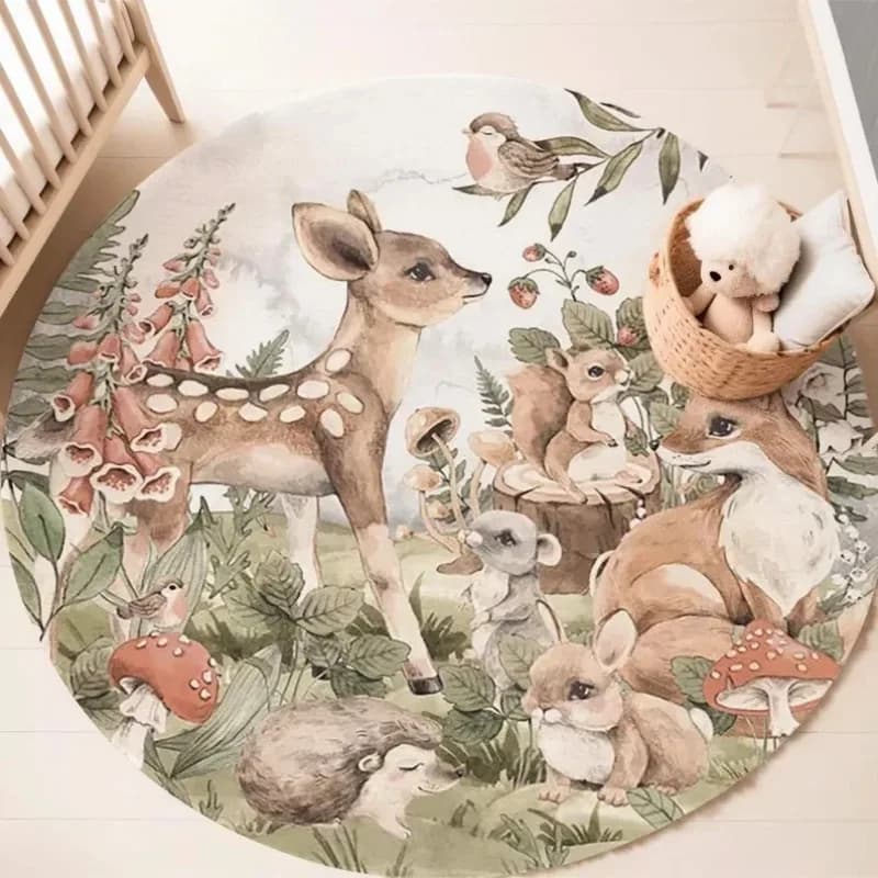 Tappetino rotondo da gioco per bambini Cartoon Giraffa Cervo Sika Tappeto Camera da letto per bambini Comodino Tappeto antiscivolo Decorazione della casa