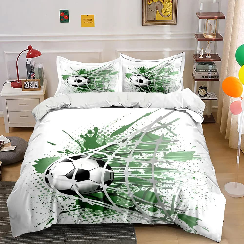 Soccer Hits Net, Green Splash Printed Duvet Cover Set1 Duvet Cover+2 PillowcaseMulti Size Bedroom Bedding Decor Luxury gifts