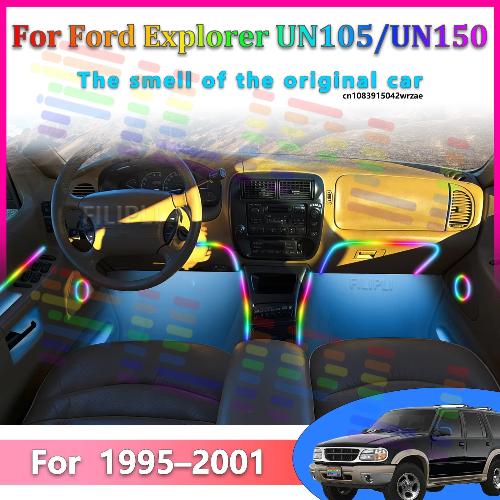 Luci Ambientali LED per Ford Explorer UN105, Illuminazione Atmosferica Colorata, Strisce Neon per Interni Auto, Controllo App, 64 Luci RGB