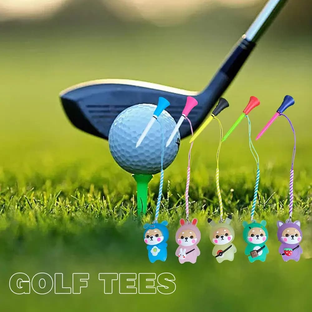 Golf Rubber Tees With Flashing Light Cartoon Cute Prevent Loss Golf Ball Holder With Braided Rope Outdoor Golf Accessory
