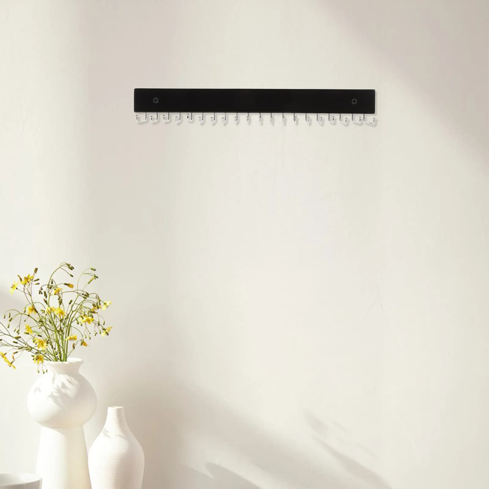 Belt and Tie Hanger Wall Mounted Rack Organizer Wooden Metal Construction Elegant Space Saving Design for Men Belts Ties Scarves