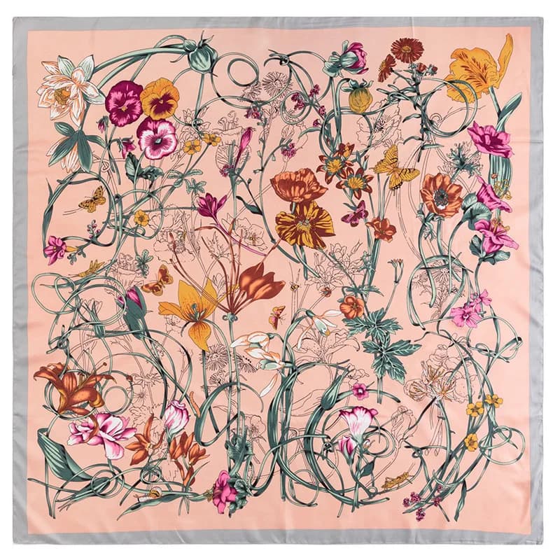 130*130 cm 100% Twill Sciarpa Quadrata di Seta di Lusso Delle Donne Stampa Floreale Spiaggia Scialle Bandana Avvolge Femme Fourlard Echarpes Stole